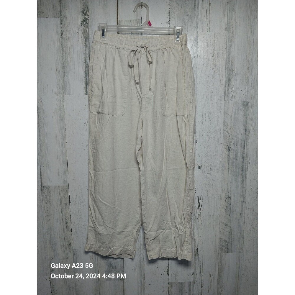 Lucky Brand Cream Wide Leg Linen-Blend Pants